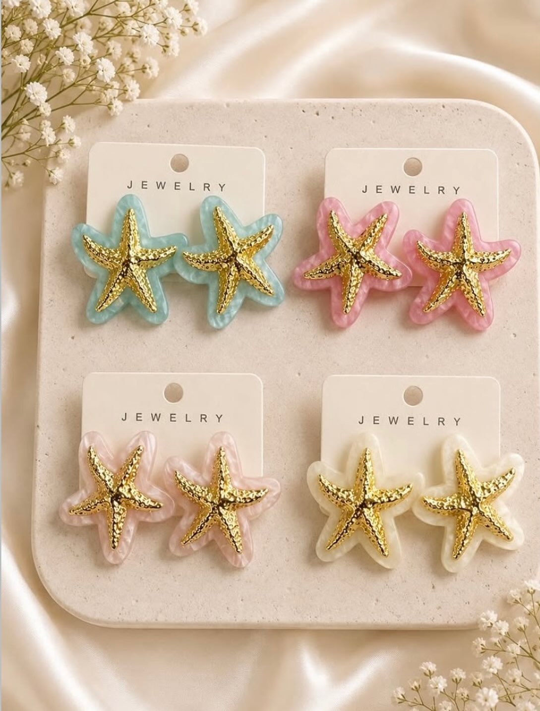 Pastel renkli deniz yıldızı formunda küpe seti