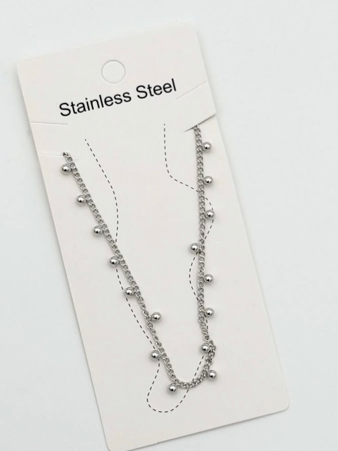 İnce zincir üzerine boncuk dizili kolye, 'Stainless Steel'