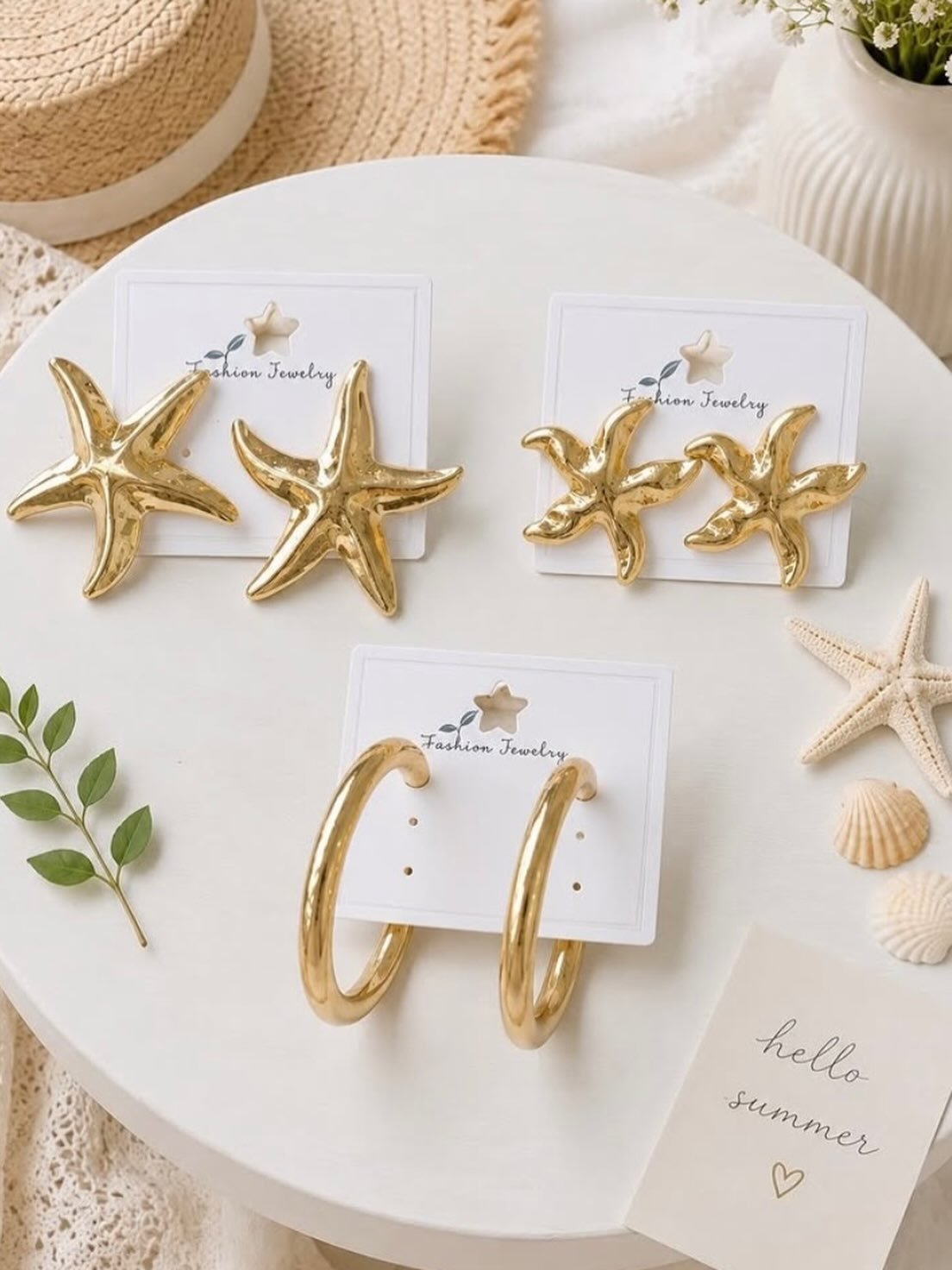 Deniz yıldızı stud ve düz halka küpe kombinasyonu
